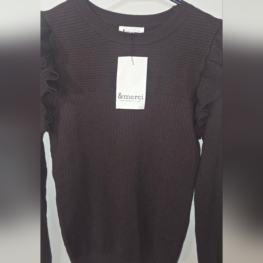 Black Ruffled Fitted Blouse